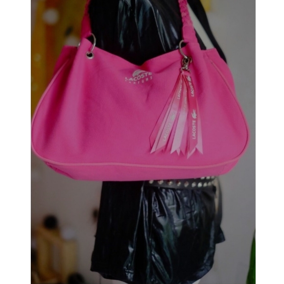 Lacoste Vintage Parfums Cosmetic Purse Braided Handle Tote Pink Bag Med… - Picture 3 of 9